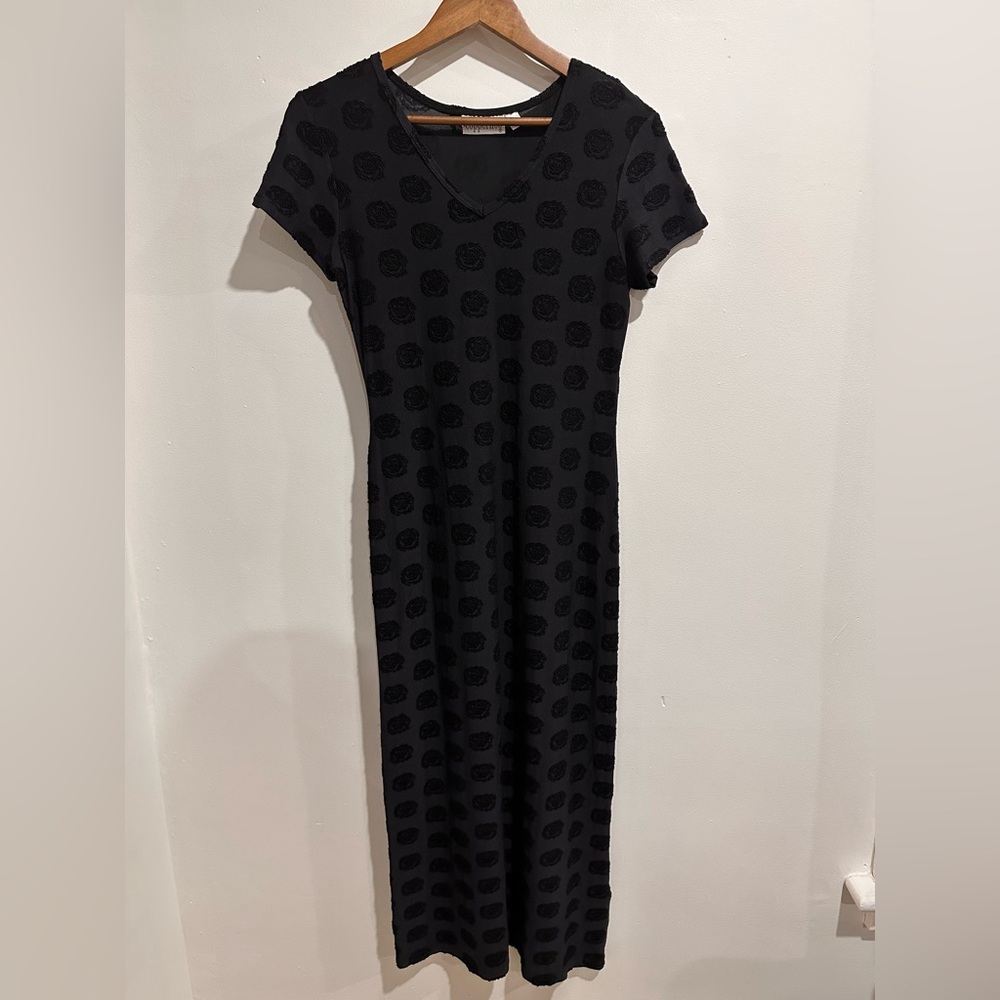 COPPERNOB Black Rose Embroidered Gothic Maxi Bodycon Dress‎ Size M